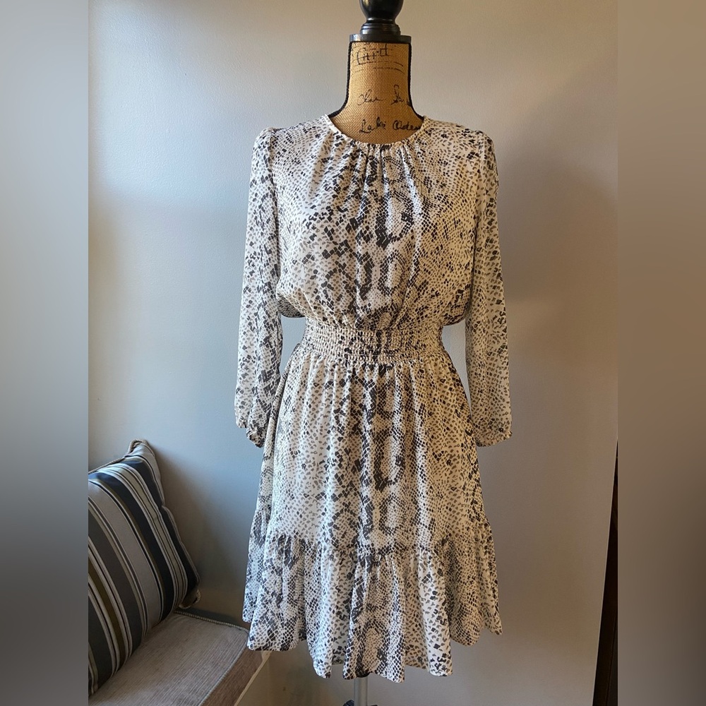 J. Crew factory Black and Cream Snake Skin Design Long Sleeve Women’s Dress
